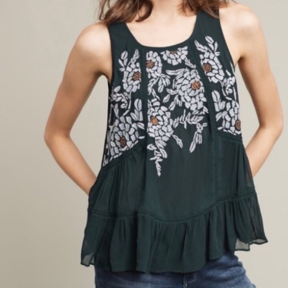 Anthropologie Floreat Roselle Embroidered Tank